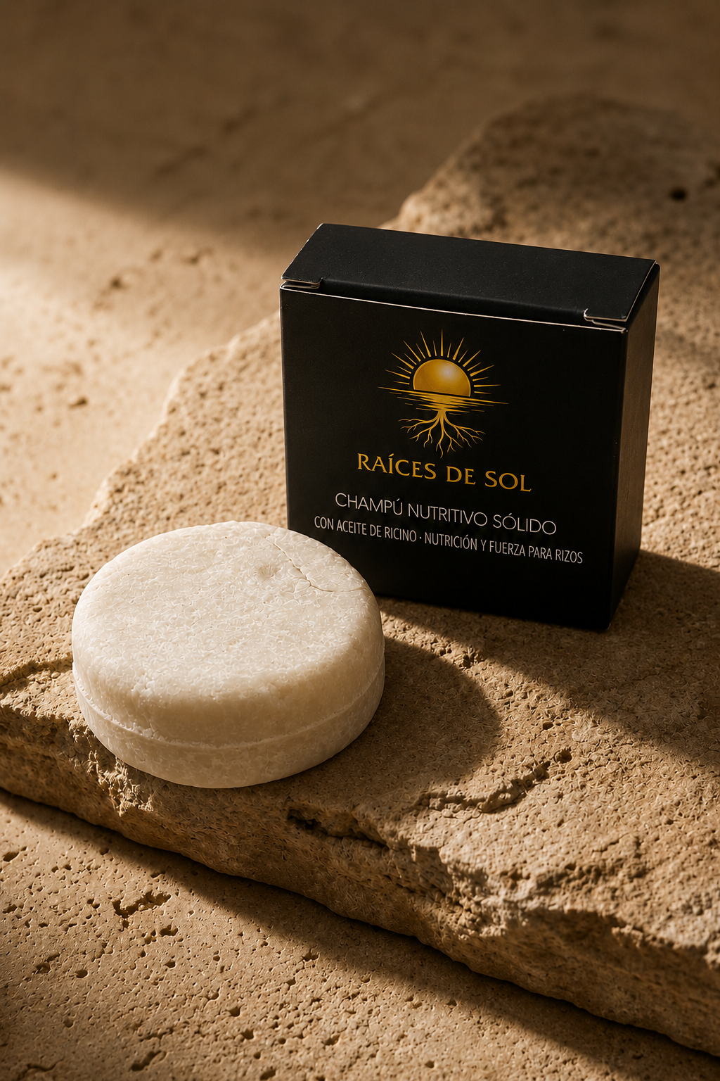 Textura del champú sólido nutritivo Raíces de Sol para cabello rizado